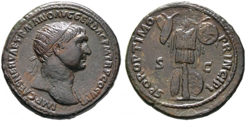 Kaiserzeit. Trajanus 98-117. Dupondius 103/107 -Rom-. IMP CAES NERVAE TRAIANO AV...