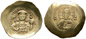 Michael VII. Ducas 1071-1078. Histamenon nomisma (Scyphat) -Constantinopolis-. Kaiserbüste von vorn mit Labarum und Kreuzglobus / Christusbüste von vo...