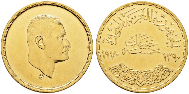 Ägypten. Vereinigte Arabische Republik 1958-1971. 5 Pounds 1970. Tod von Präside...