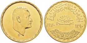 Ägypten. Vereinigte Arabische Republik 1958-1971. 5 Pounds 1970. Tod von Präsident Nasser. KM 428, Fr. 125. 22,7 g Feingold (875er). Auflage: 3.000 Ex...