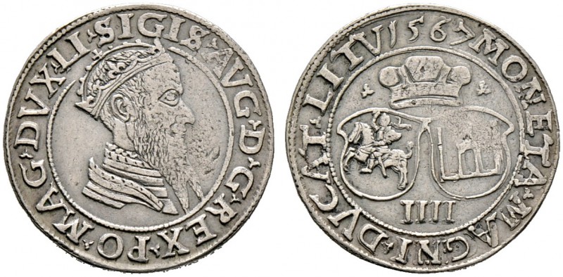 Baltikum-Litauen. Sigismund August von Polen 1547-1572. 4 Groschen 1567 -Vilnius...