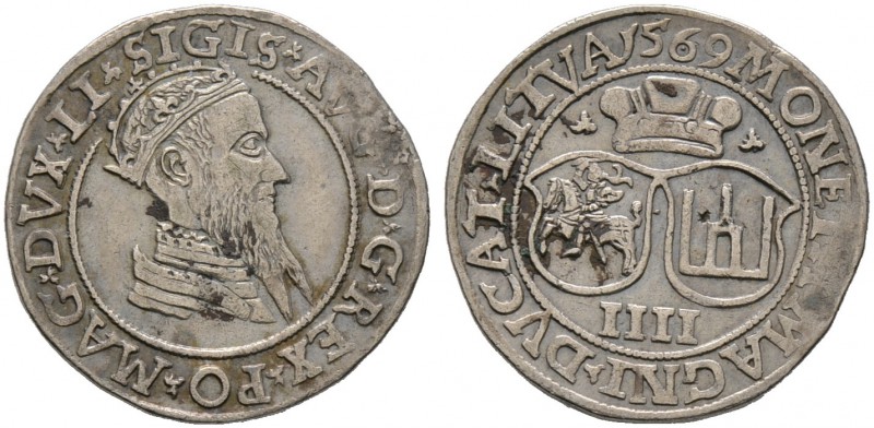 Baltikum-Litauen. Sigismund August von Polen 1547-1572. 4 Groschen 1569 -Vilnius...