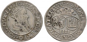 Baltikum-Litauen. Sigismund August von Polen 1547-1572. 4 Groschen 1569 -Vilnius-. Kopicki 3315, Gum. 624, Ivanauskas 10SA40-3.
gutes sehr schön