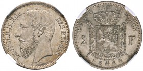 Belgien-Königreich. Leopold II. 1865-1909. 2 Francs 1868. Französische Legende. KM 30.1. In Plastikholder der NGC (slapped) mit der Bewertung MS 62
se...