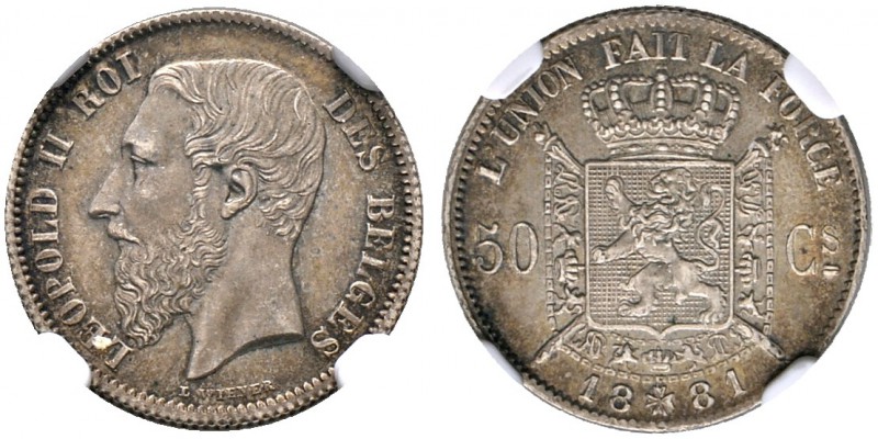 Belgien-Königreich. Leopold II. 1865-1909. 50 Centimes 1881. Französische Legend...