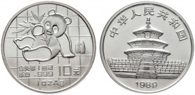 China-Volksrepublik. 10 Yuan (1 Unze Silber) 1989. Panda mit Bambuszweig. KM A221.
original verkapselt und verschweißt, Stempelglanz