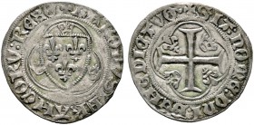 Frankreich-Königreich. Charles VII. 1422-1461. Blanc a' la couronne o.J. (1436). 1. Emission. Lilienschild im doppelten Dreipass, in den Winkeln eine ...