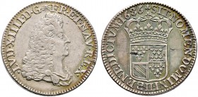 Frankreich-Königreich. Louis XIV. 1643-1715. 1/4 Ecu de Flandre (quart-ecu "carambole") 1686 -Lille-. Gad. 149, Ciani 1886, Dupl. 1511.
sehr selten-be...