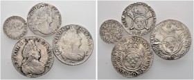 Frankreich-Königreich. Louis XIV. 1643-1715. Lot (4 Stücke): 1/2 Ecu aux palmes (Reformation) 1693 -Dijon- und 1698 -Lyon-, 1/4 Ecu aux insignes (Refo...