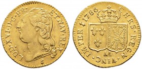 Frankreich-Königreich. Louis XVI. 1774-1793. Louis d'or au buste nu 1786 -Metz-. Gad. 361, Ciani 2183, Dupl. 1707, Fr. 475. 7,65 g
winzige Justierspur...