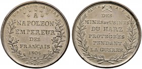 Frankreich-Königreich. Napoleon I. 1804-1815. Versilberte Bronzemedaille 1804 unsigniert, auf die Ausbeute der Harzer Gruben und die Huldigung Napoleo...
