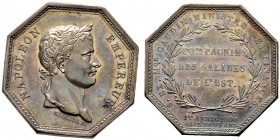 Frankreich-Königreich. Napoleon I. 1804-1815. Oktogonale, jetonartige Silbermedaille 1806 von Tiolier, der Salines de l'Est. Belorbeerte Büste nach re...