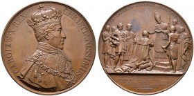 Frankreich-Königreich. Charles X. 1824-1830. Bronzemedaille 1825 von Gatteaux und Barré, auf die Königsweihe zu Reims. Brustbild im Krönungsornat nach...