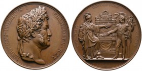 Frankreich-Königreich. Louis Philippe 1830-1848. Bronzemedaille 1830 von Depaulis, auf seine Thronbesteigung am 9. August. Büste mit Eichenkranz nach ...