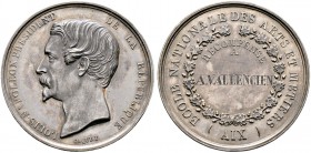 Frankreich-Königreich. Louis Napoleon, President 1848-1852. Silberne Prämienmedaille o.J. (um 1850) von Caqué, der Kunsthandwerkschule zu Aix. Büste n...