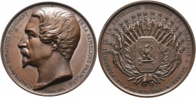 Frankreich-Königreich. Louis Napoleon, President 1848-1852. Bronzemedaille 1852 von Borrel, auf die Verteilung der Fahnen an die Armee am 10. Mai. Büs...