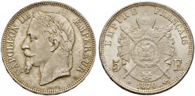 Frankreich-Königreich. Napoleon III. 1852-1870. 5 Francs 1870 -Straßburg-. Gad. 739, Dav. 96.
selten in dieser Erhaltung, Kabinettstück mit leichter T...
