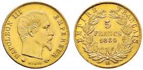 Frankreich-Königreich. Napoleon III. 1852-1870. 5 Francs 1860 -Straßburg-. Gad. 1001, Fr. 579, Schl. 313. 1,62 g
vorzüglich-prägefrisch