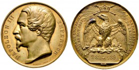 Frankreich-Königreich. Napoleon III. 1852-1870. Vergoldete Bronzemedaille 1852 von Borrel, auf die Wiedererrichtung des Kaiserreiches durch das Plebis...