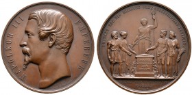 Frankreich-Königreich. Napoleon III. 1852-1870. Große Bronzemedaille 1854 von Caqué, auf die Bewilligung der Aufnahme einer 250 Millionen-Francs- Anle...