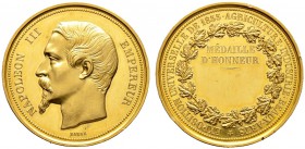 Frankreich-Königreich. Napoleon III. 1852-1870. Goldene Prämienmedaille 1855 von Barré, der Weltausstellung in Paris. Bloße Büste nach links / Schrift...