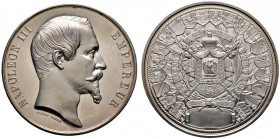 Frankreich-Königreich. Napoleon III. 1852-1870. Silberne Prämienmedaille 1855 von Barré, der Weltausstellung in Paris. Bloße Büste nach rechts / Gekrö...