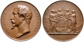 Frankreich-Königreich. Napoleon III. 1852-1870. Große Bronzemedaille 1856 von Bovy, auf die Unterzeichnung des Friedens von Paris auf Vermittlung des ...