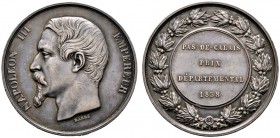 Frankreich-Königreich. Napoleon III. 1852-1870. Silberne Prämienmedaille 1858 von Barré, des Departements Calais. Bloße Büste nach links / Vier Zeilen...