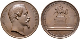 Frankreich-Königreich. Napoleon III. 1852-1870. Bronzemedaille 1858 von Barré und Merley, auf die Errichtung des Napoleondenkmals zu Cherbourg. Bloße ...
