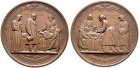 Frankreich-Königreich. Napoleon III. 1852-1870. Große Bronzemedaille 1865 von Borrel, auf den Krankenbesuch des Kaisers und seiner Gemahlin Eugenie im...