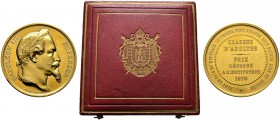 Frankreich-Königreich. Napoleon III. 1852-1870. Vergoldete Bronzemedaille 1870 von A. Dubois. Prämie einer Erwachsenenklasse an Lehrer. Belorbeerte Bü...