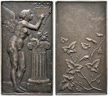 Frankreich-Königreich. Dritte Republik. Mattierte Silberplakette o.J. (um 1900) von L.-E. Mouchon. Nackte, weibliche Flügelgestalt stützt sich mit der...
