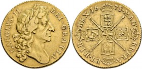 Großbritannien. Charles II. 1660-1685. 2 Guineas 1678 (aus 1677) -London-. Spink 3335, Fr. 284. 16,70 g
selten, sehr schön