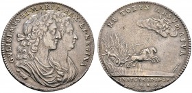 Großbritannien. William III. und Mary 1688-1694. Silbermedaille 1689 von Roettiers (unsigniert), auf die Krönung. Beide Büsten hintereinander nach rec...