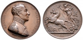Großbritannien. George III. 1760-1820. Bronzemedaille 1813 von G. Mills, auf die Schlacht von Vitoria. Brustbild des Feldmarschalls Arthur Wellesley, ...