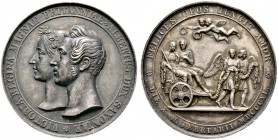 Großbritannien. Victoria 1837-1901. Silbermedaille 1840 von F. Helfricht, auf ihre Vermählung mit Albert Prinz von Sachsen-Coburg- Gotha. Die Köpfe de...