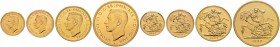 Großbritannien. George VI. 1937-1953. 4-tlg. Goldmünzensatz 1937 zu 5 Pounds, 2 Pounds, Sovereign und Half Sovereign (Certified Gold Proof Set). Auf s...