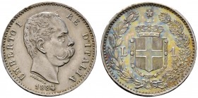 Italien-Königreich. Umberto I. 1878-1900. Lira 1884 -Rom-. Pagani 602, KM 24.1.
Prachtexemplar mit feiner Patina, fast Stempelglanz
