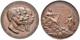 Italien-Königreich. Umberto I. 1878-1900. Bronzemedaille 1898 von Johnson, auf die Allgemeine Italienische Ausstellung anlässlich der 50-Jahrfeier der...