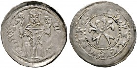 Italien-Aquileia, Patriarchat. Raimondo della Torre 1273-1298. Denaro con bastoni decussati o.J. (1281/87). RAIMV-NDV'PA. Patriarch mit Mitra, Kreuzst...