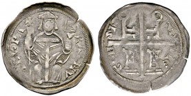 Italien-Aquileia, Patriarchat. Raimondo della Torre 1273-1298. Denaro con chiavi e torri o.J. (1281/87). RAIMV-NDV'PA. Patriarch mit Mitra, Kreuzstab ...