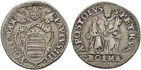 Italien-Kirchenstaat (Vatikan). Paul IV. (Gianpietro Carafa) 1555-1559. Teston o.J. -Rom-. Tiara und gekreuzte Schlüssel über Familienwappen / Von vor...