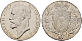 Liechtenstein. Johann II. 1858-1929. 5 Kronen 1915 -Wien-. Divo 96, J. 4, Dav. 216.
kleine Kratzer, vorzüglich-prägefrisch