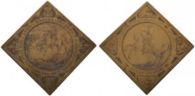 Niederlande. Gravierte Bronzeklippe in Niello-Technik o.J. Zur Erinnerung an die Siege von Niewpoort 1600 und Waterloo 1815. Nach links reitender Feld...