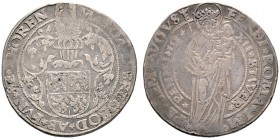 Niederlande-Thoren, Abtei. Margaretha von Brederode 1557-1577. 1/2 Taler zu 12 Stuivers o.J. Vierfeldiger Wappenschild mit reicher Helmzier / Madonna ...