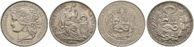 Peru. Republik. Lot (2 Stücke): 5 Pesetas 1880 sowie Sol 1915. KM 201.1, 196.26.
überdurchschnittliche Erhaltung, sehr schön-vorzüglich bzw. feine Pat...