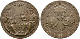 Polen-Krakau. Bronzemedaille 1900 von W. Trojanowski, auf die 500-Jahrfeier der Universität Krakau. König Kasimir III. der Große, Königin Hedwig und K...