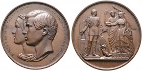 Portugal. Pedro V. 1853-1861. Große Bronzemedaille 1858 von L. Wiener, auf seine Hochzeit mit Stephanie von Hohenzollern-Sigmaringen am 29. April in d...