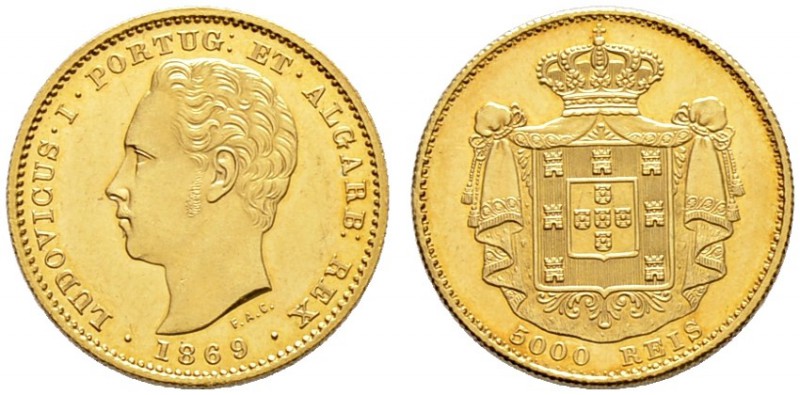 Portugal. Luis I. 1861-1889. 5.000 Reis (= 1/2 Coroa) 1869 -Lissabon-. KM 509, F...