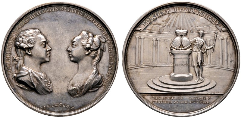 Russland. Katharina II. 1762-1796. Silbermedaille 1773 von I.G. Jaeger und J.B. ...